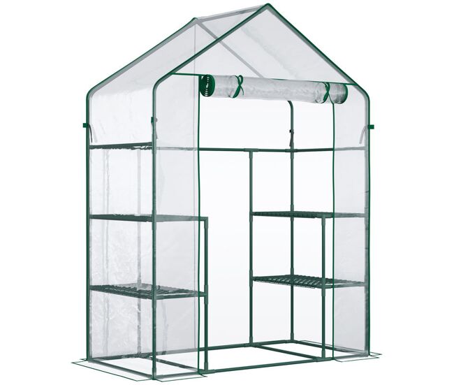 Outsunny estufa de jardim estufa de terraço com 4 prateleiras 1 porta com fecho de correr para cultivo de plantas flores vegetais 142x73x195 cm verde