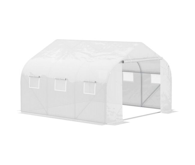 Outsunny estufa tipo túnel 350x300x200 cm com porta enrolável 6 janelas estufa para cultivo de plantas verduras branco