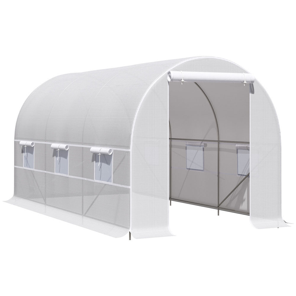 Outsunny estufa tipo túnel 400x200x200cm estufa de jardim com portas enroláveis e 6 janelas cobertura de pe 140 g/m² estrutura de metal para cultivo