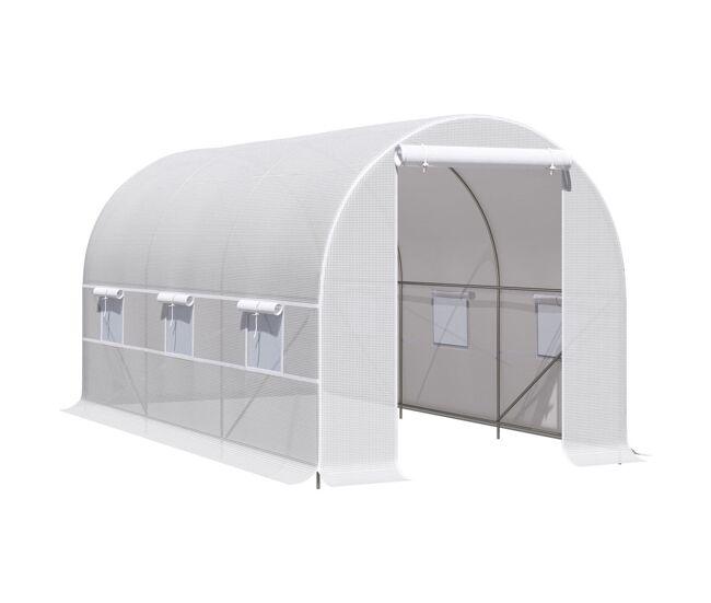 Outsunny estufa tipo túnel 400x200x200cm estufa de jardim com portas enroláveis e 6 janelas cobertura de pe 140 g/m² estrutura de metal para cultivo