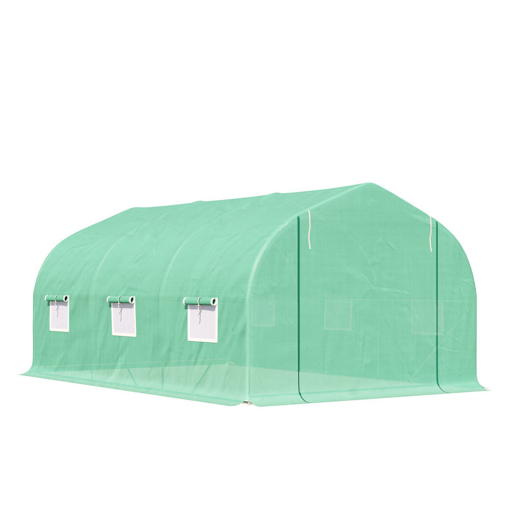 Outsunny estufa tipo túnel 450x300x200 cm estufa de jardim com porta e 6 janelas enroláveis cobertura de pe e aço para cultivos de plantas flores