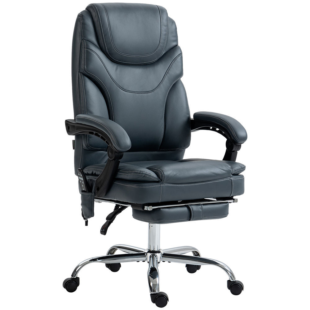 Vinsetto cadeira de escritório com 6 pontos de massagem por vibração e aquecimento estofada em couro pu cadeira de escritório reclinável com apoio para os pés e altura ajustável 67x67x113-121 cm gris