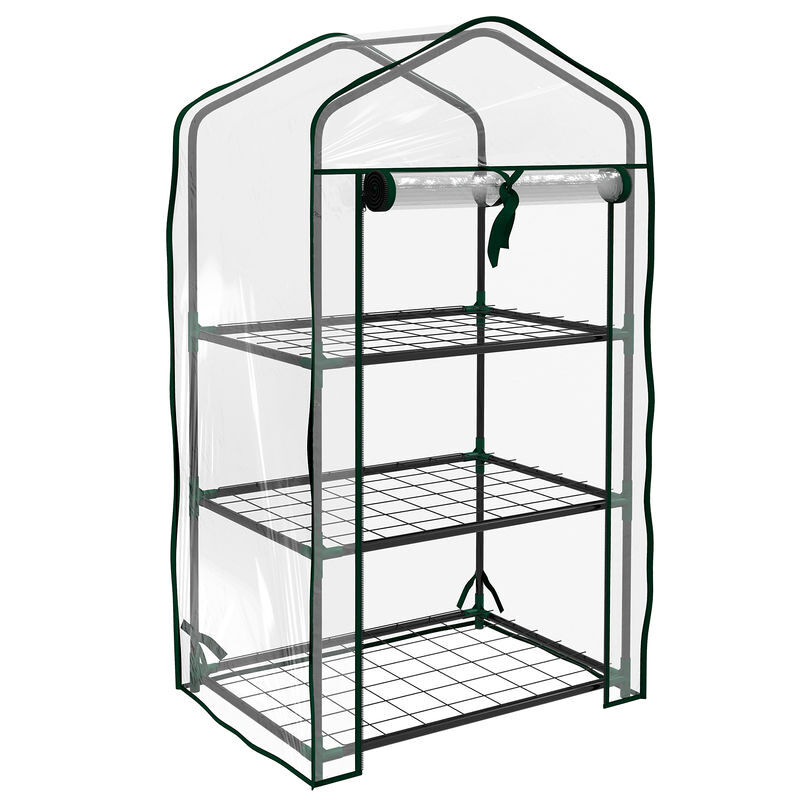 Outsunny estufa de jardim de 3 níveis estufa de terraço com 3 prateleiras 1 porta com fecho de correr para cultivo de plantas flores vegetais,