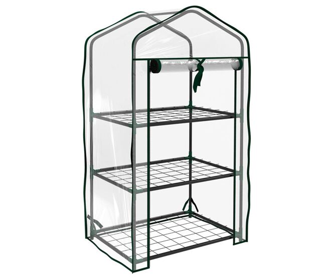 Outsunny estufa de jardim de 3 níveis estufa de terraço com 3 prateleiras 1 porta com fecho de correr para cultivo de plantas flores vegetais,