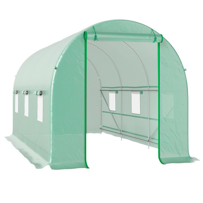 Outsunny estufa tipo túnel 400x200x200cm estufa de túnel com portas enroláveis e 6 janelas cobertura de pe 140 g/m² estrutura de metal para cultivo de plantas verduras verde
