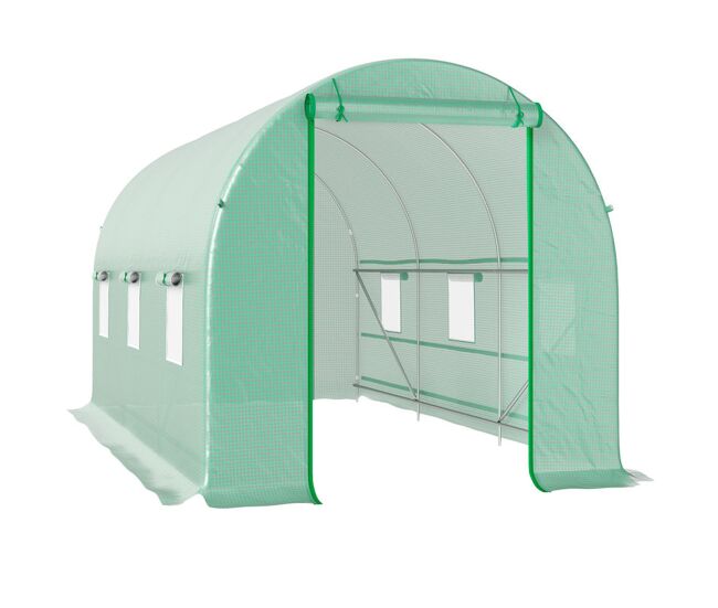 Outsunny estufa tipo túnel 400x200x200cm estufa de túnel com portas enroláveis e 6 janelas cobertura de pe 140 g/m² estrutura de metal para cultivo de plantas verduras verde