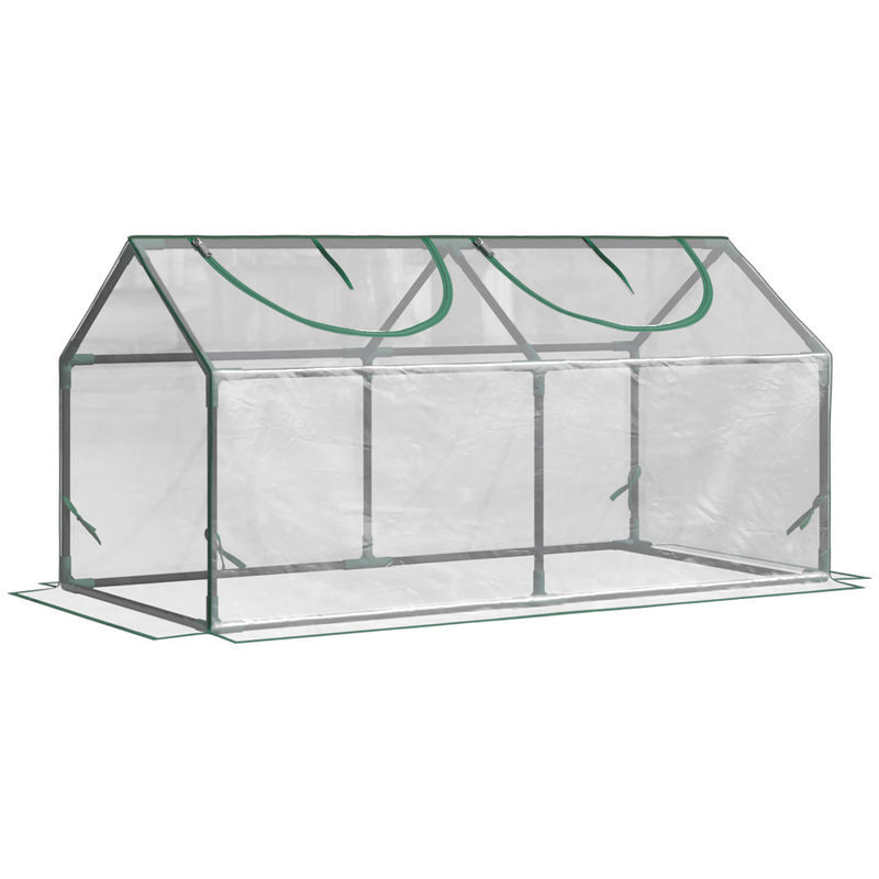 Outsunny estufa de exterior 120x60x60 cm com 2 janelas enroláveis, cobertura transparente em plástico e estrutura em aço impermeável anti-uv para