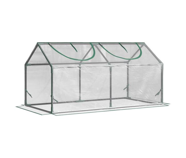 Outsunny estufa de exterior 120x60x60 cm com 2 janelas enroláveis, cobertura transparente em plástico e estrutura em aço impermeável anti-uv para