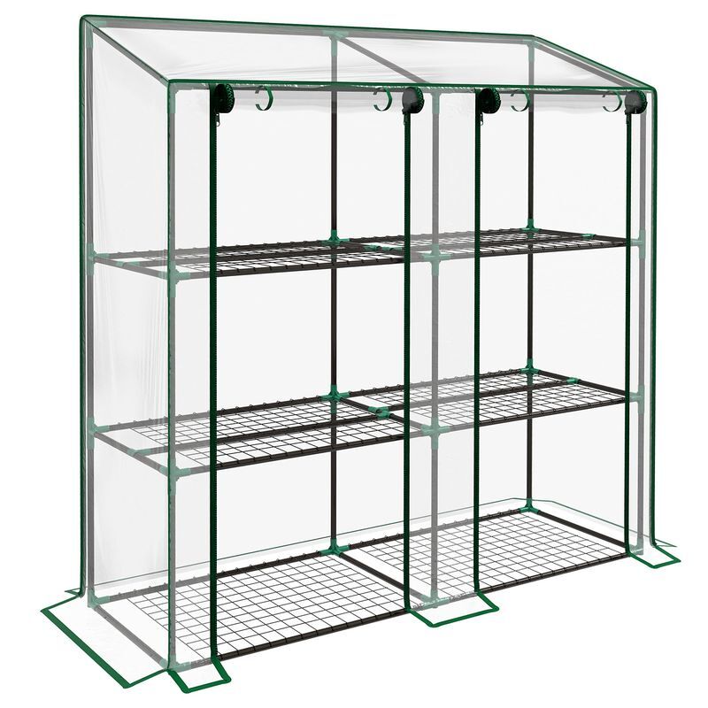 Outsunny estufa de jardim de 3 níveis estufa de terraço com prateleiras teto inclinado e 2 portas com fecho de correr para cultivo de plantas em pátio