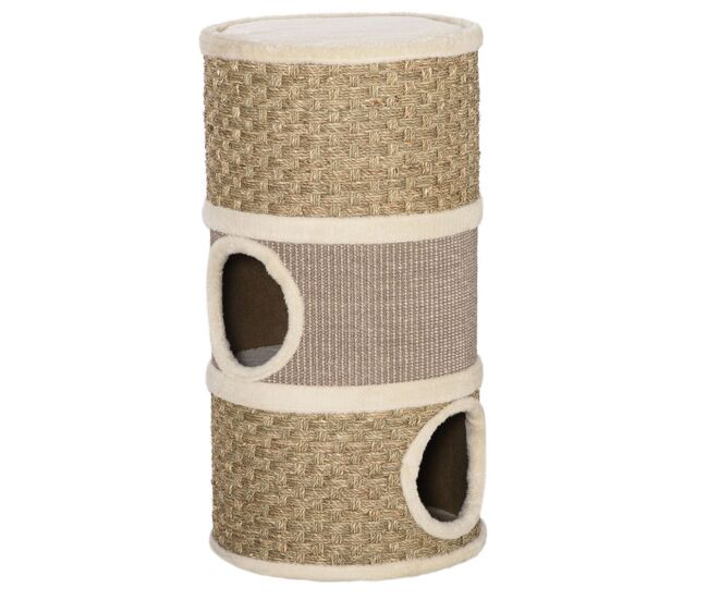 Pawhut torre arranhadora para gatos de 3 níveis, altura 70 cm, cama para gatos com sisal, móvel arranhador, ø37,5x70 cm, caqui e castanho