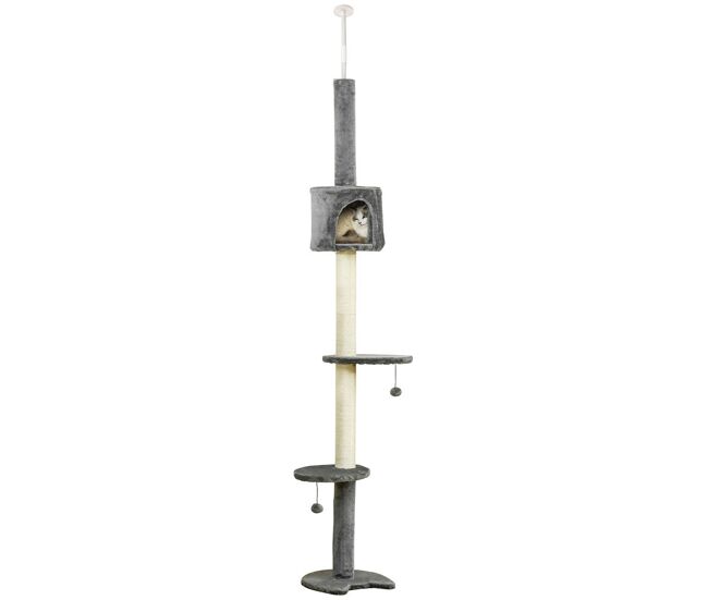 Pawhut árvore arranhador para gatos para fixar ao teto altura ajustável 220-280cm com plataformas caverna postes de sisal bolas penduradas 40x40x280cm