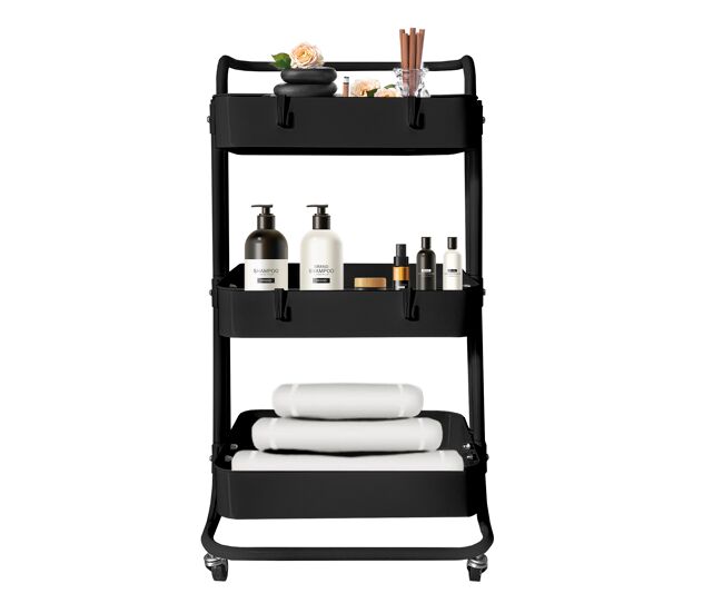 Carrinho de armazenamento de metal nyana home 3 prateleiras 85x44x37cm, 3 prateleiras preto.