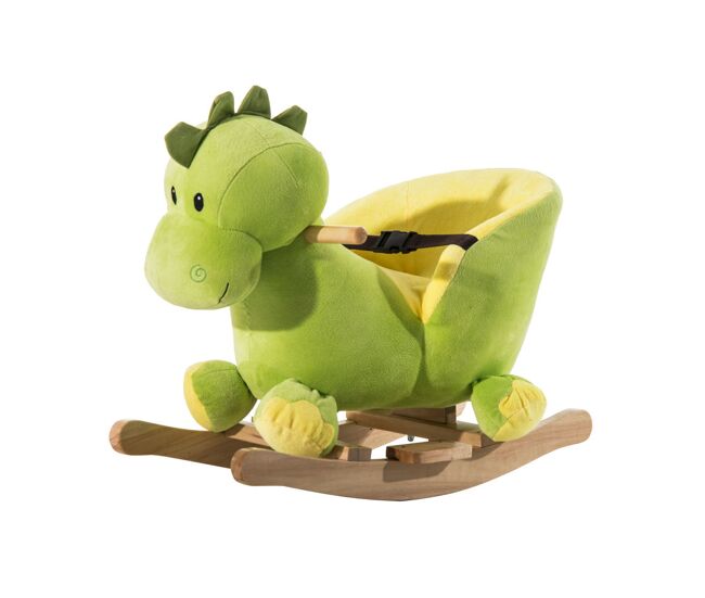 Homcom cavalo de baloiço em forma de dinossauro de pélucia para bebés 18-36 meses com sons cinto de segurança guiador e apoio para os pés