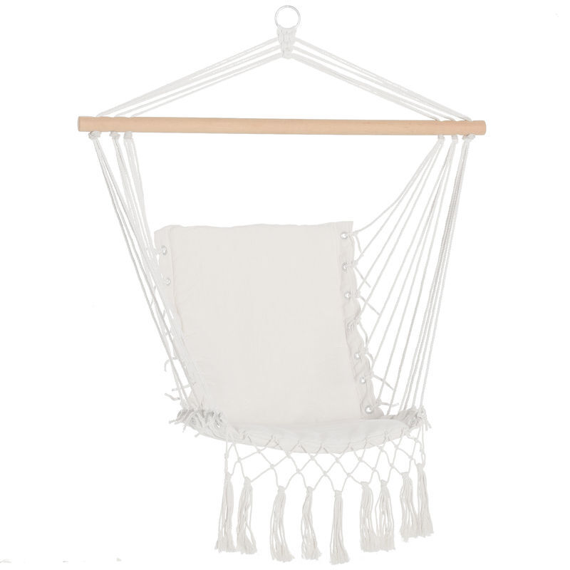 Outsunny cadeira suspensa com borlas cadeira rede suspensa de algodão capacidade 120 kg cadeira baloiço estilo moderno para interior e exterior 90x50