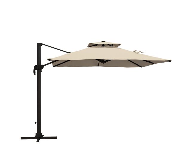 Outsunny chapéu de sol de alumínio ø295x270 cm chapéu de sol excêntrico com manivela teto duplo inclinável mastro giratório 360° com pedal e base