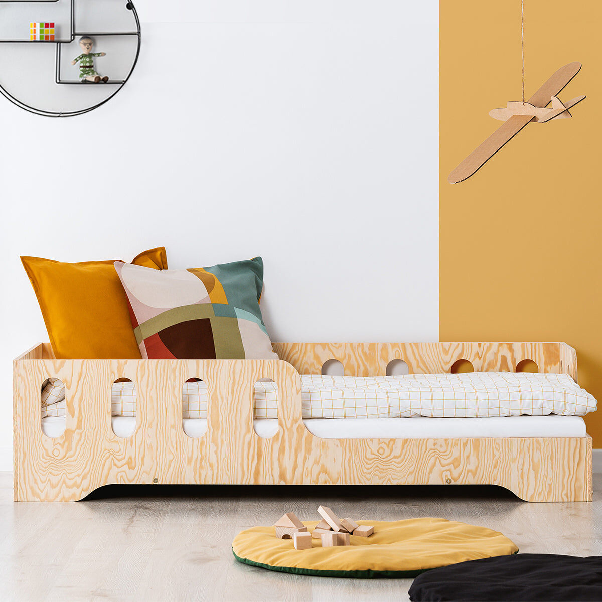 Cama 90x190 entrada direita com estrado de ripas estelle bois
