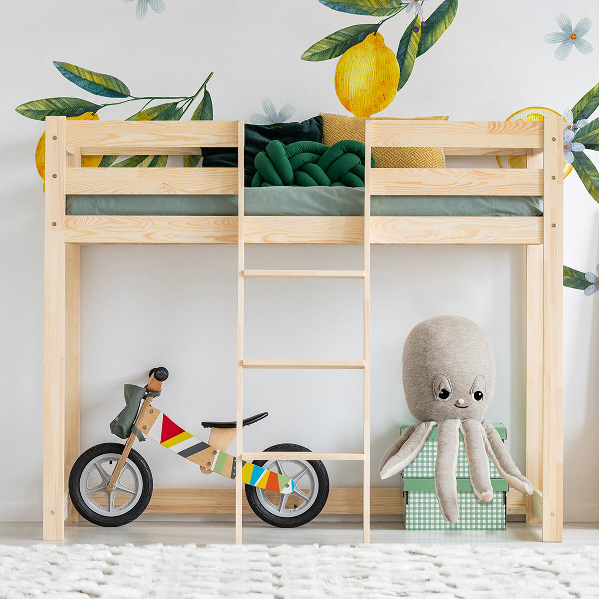 Cama de meia altura 90x190 inclusa base de ripas georges bois