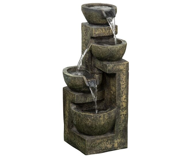 Outsunny fonte de jardim 5w fonte de água em cascata de 4 níveis com bomba de água e saída de água ajustável para decoração pátio 25x24x60 cm