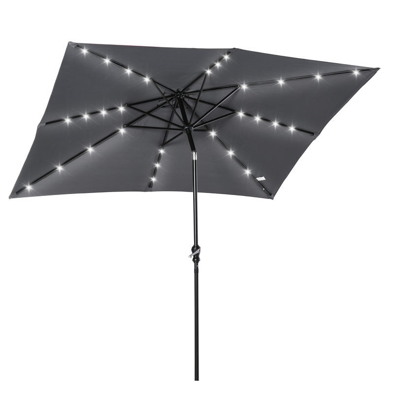 Outsunny chapéu de sol com luzes led 268x205x248 cm chapéu de sol de jardim inclinável até 45° anti-uv e abertura a manivela para pátio varanda cinza