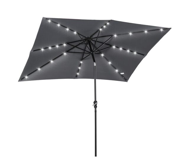 Outsunny chapéu de sol com luzes led 268x205x248 cm chapéu de sol de jardim inclinável até 45° anti-uv e abertura a manivela para pátio varanda cinza