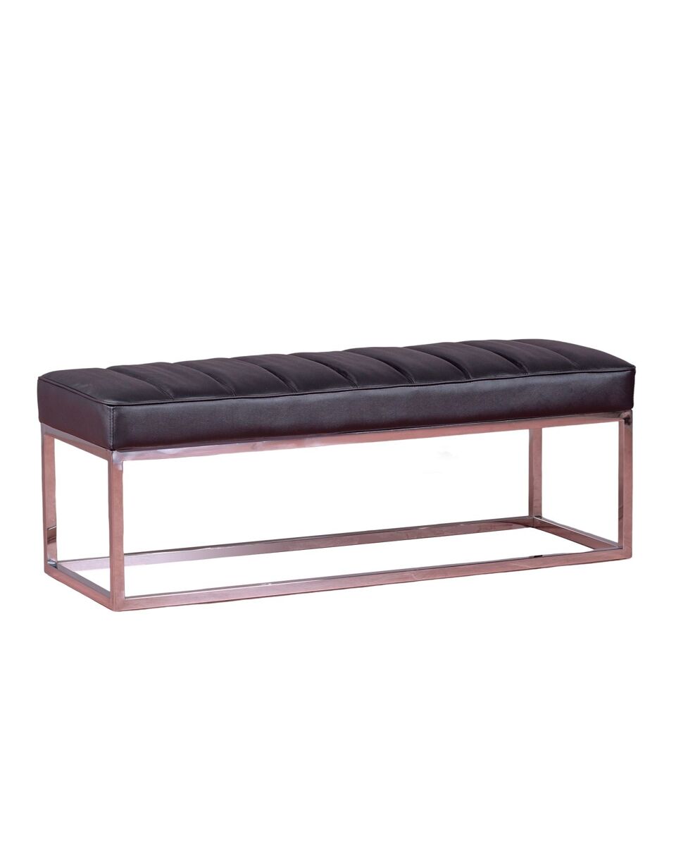 Banco design estofado em couro sintético com aço cromado - Praga 132x48
