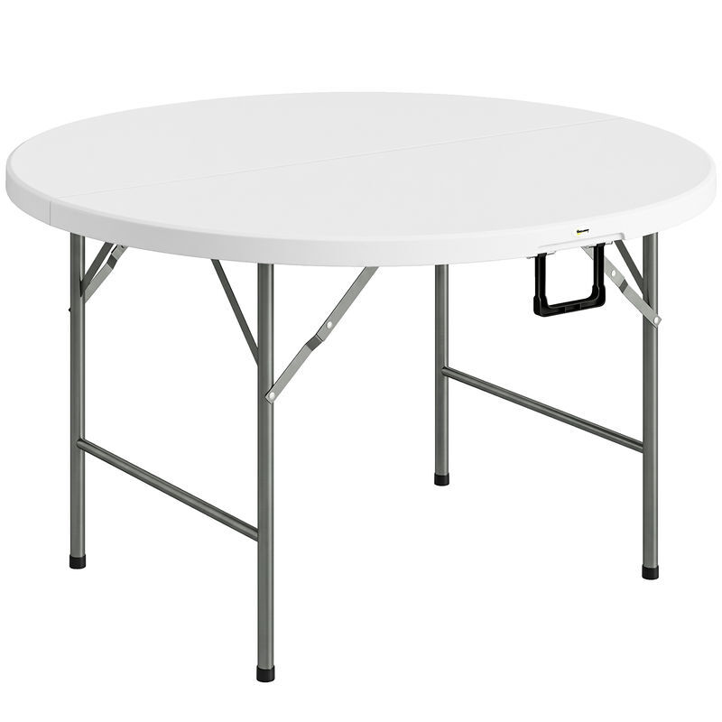 Outsunny mesa de jardim redonda mesa de varanda dobrável com estrutura de aço e bancada de hdpe carga máxima 80 kg para pátio varada ø122x73 cm branco
