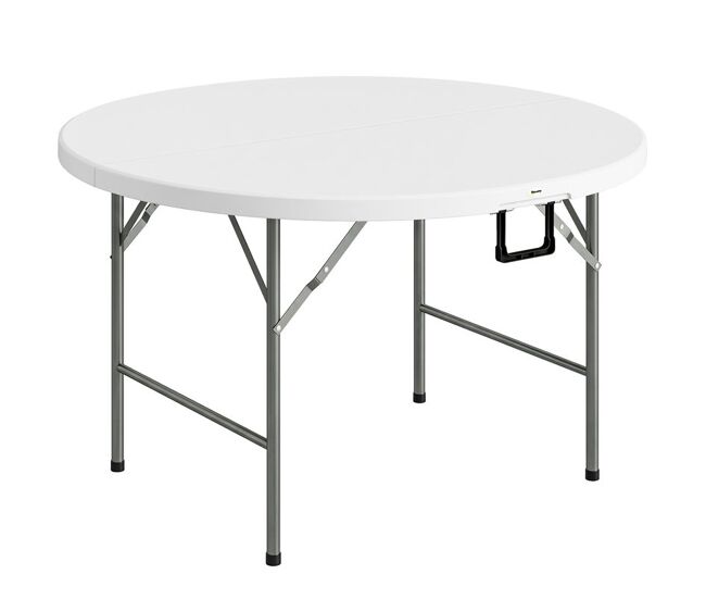 Outsunny mesa de jardim redonda mesa de varanda dobrável com estrutura de aço e bancada de hdpe carga máxima 80 kg para pátio varada ø122x73 cm branco
