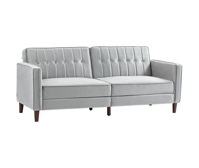 Homcom sofá de 2 lugares convertível em cama de estofado aveludado com encosto ajustável e pés de madeira para sala de estar escritório 189x80,5x78,5 cm gris claro