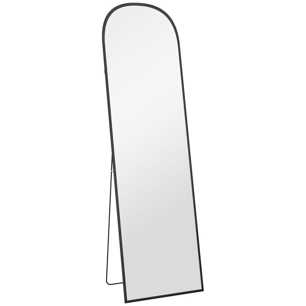 Homcom espelho de pé espelho de corpo inteiro 50x170 cm espelho de parede com estrutura de liga de alumínio e suporte para sala quarto banheiro preto