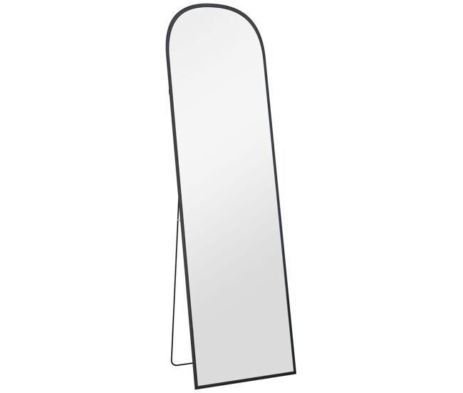Homcom espelho de pé espelho de corpo inteiro 50x170 cm espelho de parede com estrutura de liga de alumínio e suporte para sala quarto banheiro preto