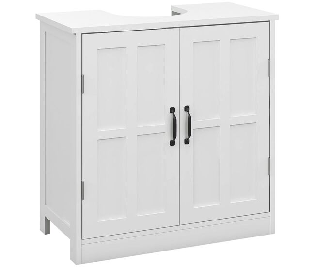 Kleankin móvel para lavatório pousar armário para casa de banho com 2 portas e prateleira interior ajustável capacidade 20 kg 60x30x60 cm branco