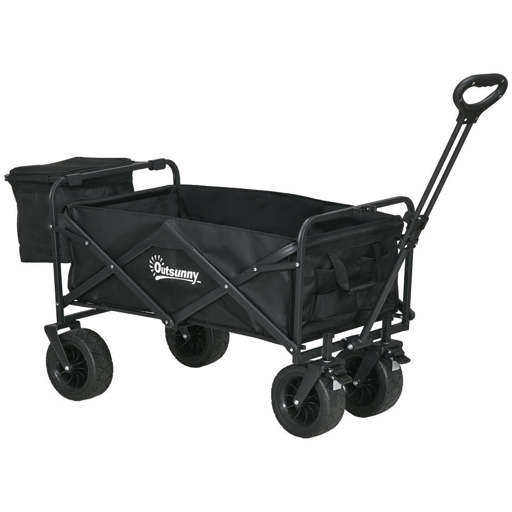 Outsunny carrinho dobrável com rodas grandes e bolsa térmica removível, carrinho de praia com pegas ajustáveis em comprimento e ângulo, bolsa de