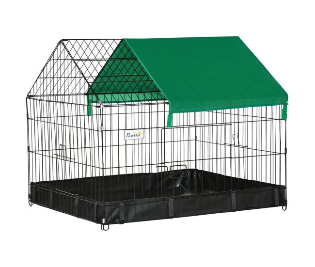 Pawhut gaiola para animais pequenos parque para animais de estimação com 2 portas base com tecido oxford impermeável e toldo para interior e exterior
