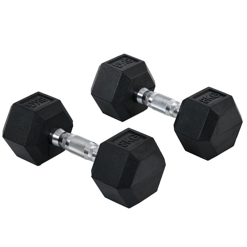 Homcom conjunto de halteres 16 kg com barra metálica e cabeça hexagonal conjunto pesos para treino em casa ginásio 30,5x12,7 cm preto e prata