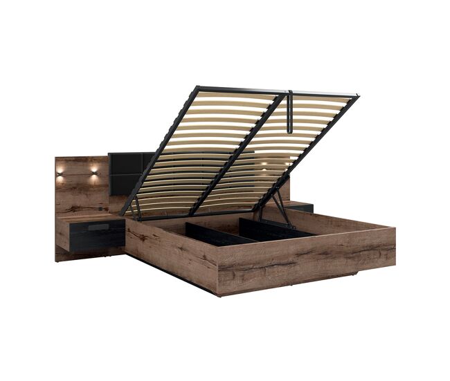 Cama baú 160x200 base cabeceira led e tomada usb incluída romane madeira