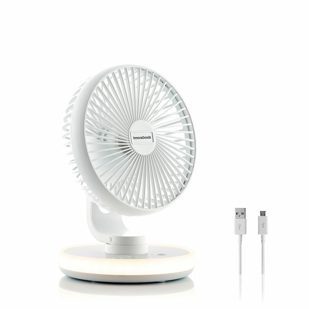 Ventoinha de mesa recarregável com LED