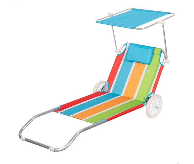 Espreguiçadeira de praia aktive 2 em 1 c/almofada acolchoada e guarda-sol