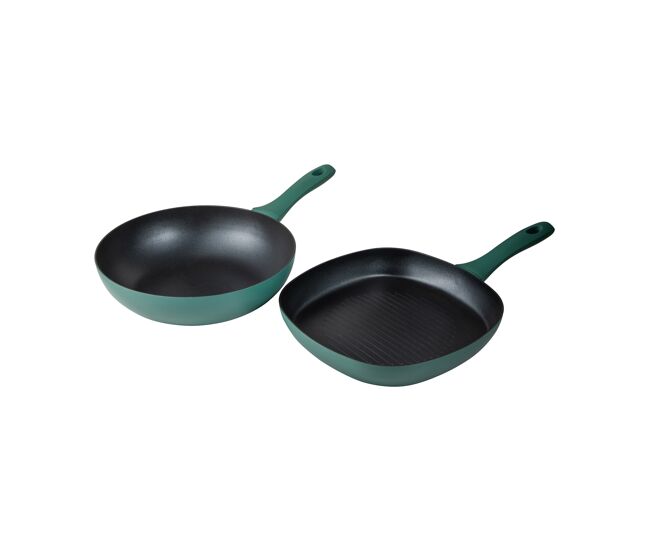 Conjunto de 2 panelas de indução pressionada por alumínio wok + grill san ignacio media