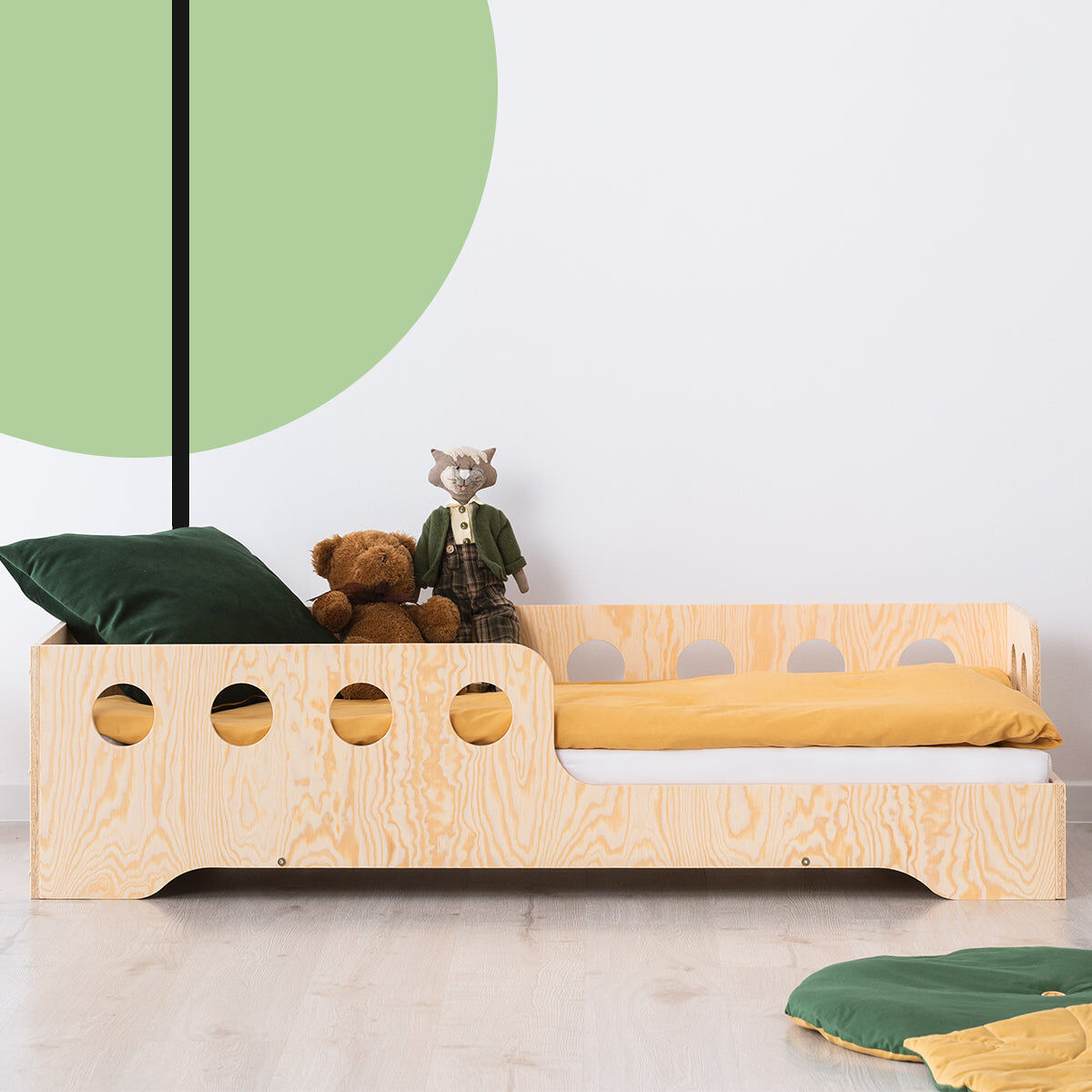 Cama sacha bois 90x200 de entrada direita com estrado de ripas