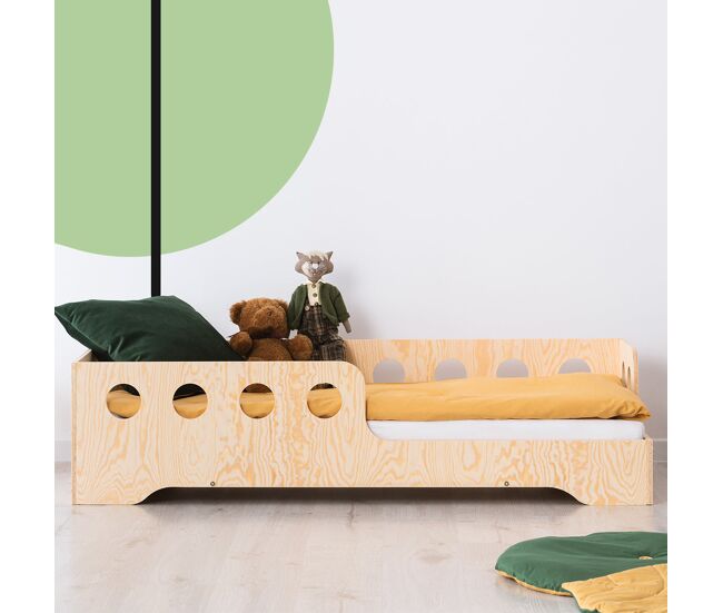 Cama sacha bois 90x200 de entrada direita com estrado de ripas