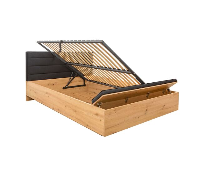 Cama baú 140x200 com banco e base glenn madeira e preto