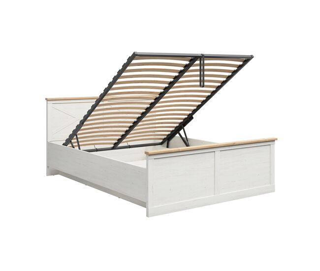 Cama com arrumação 160x200, com base incluída, modelo victoria branco e madeira