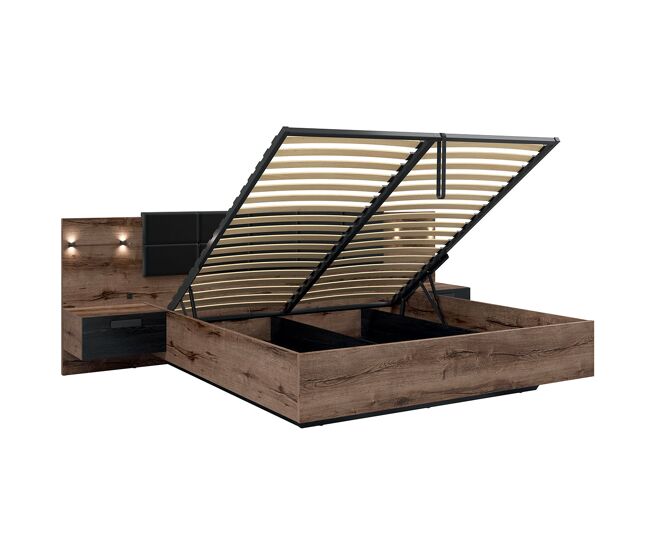 Cama baú 180x200 base cabeceira led e tomada usb incluídas romane madeira