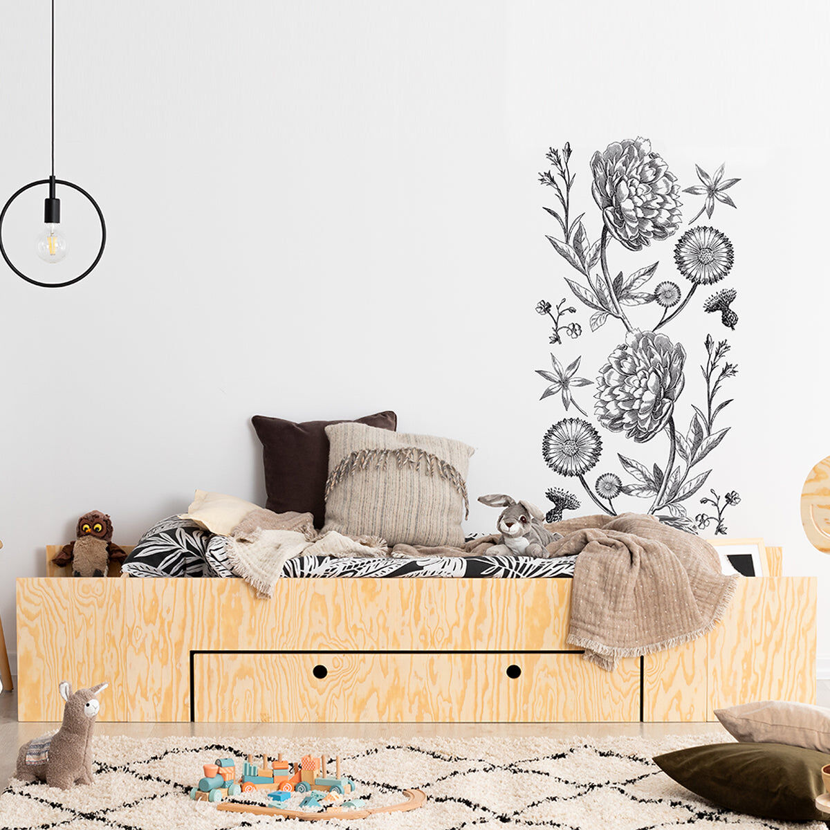 Cama 90x200 incluindo estrado de molas e gaveta tristan bois