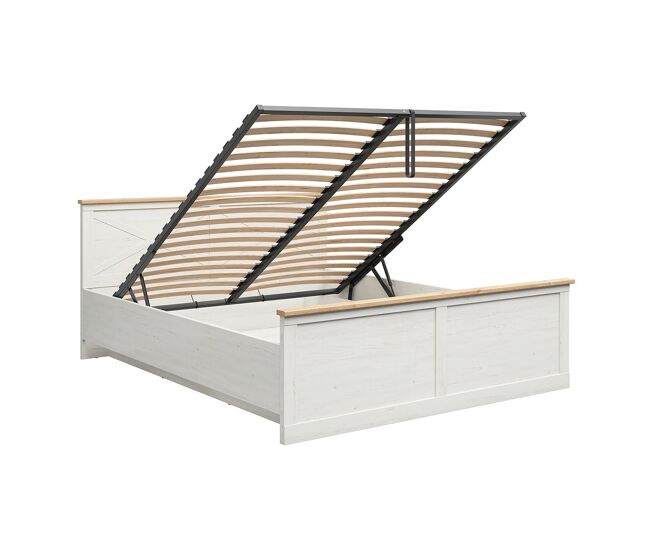 Cama com arrumação 180x200, com base incluída, modelo victoria branco e madeira