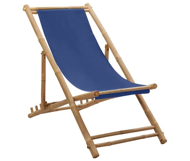 Vidaxl espreguiçadeira de bambu e lona azul-marinho