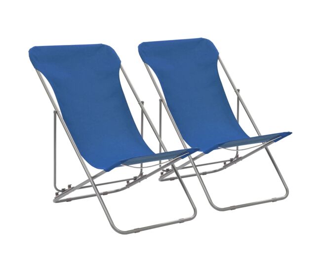 Vidaxl cadeiras de praia dobráveis 2 pcs aço e tecido oxford azul