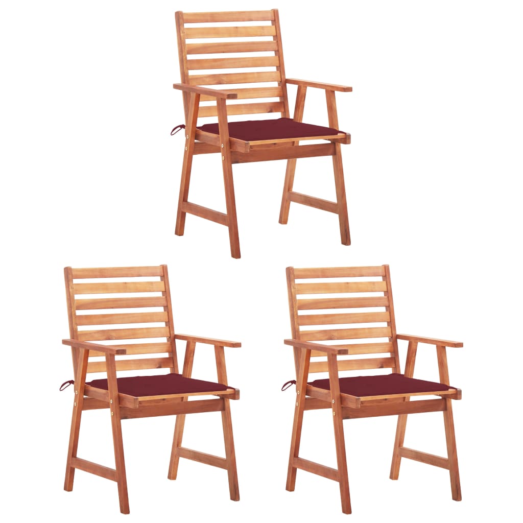 Vidaxl cadeiras de jantar p/ jardim 3 pcs c/ almofadões acácia maciça