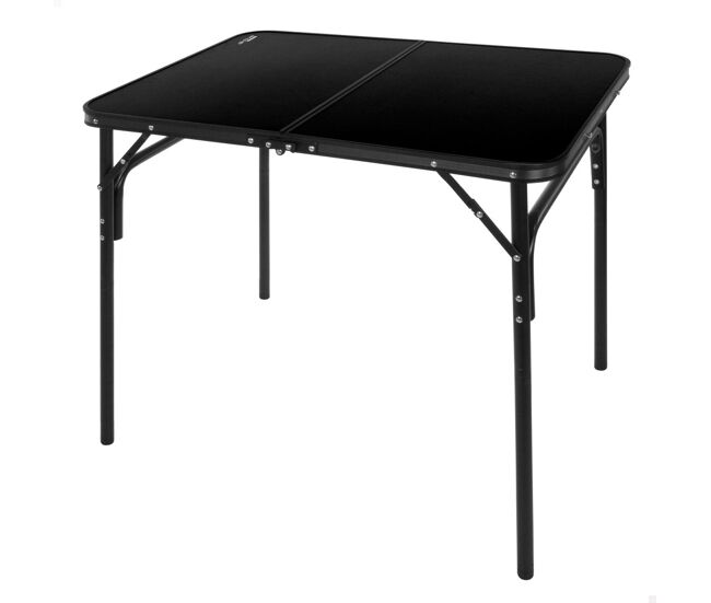 Aktive mesa de acampamento dobrável preta antiderrapante com sistema de nivelamento