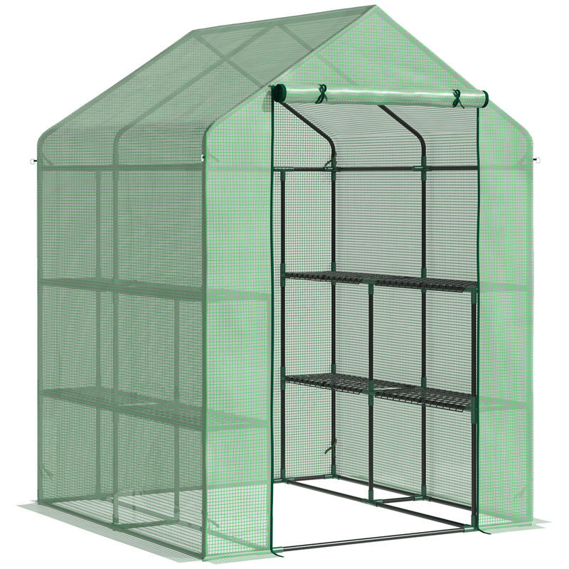 Outsunny estufa de jardim estufa para plantas com prateleiras 143x138x190cm estrutura de aço jardinagem verde